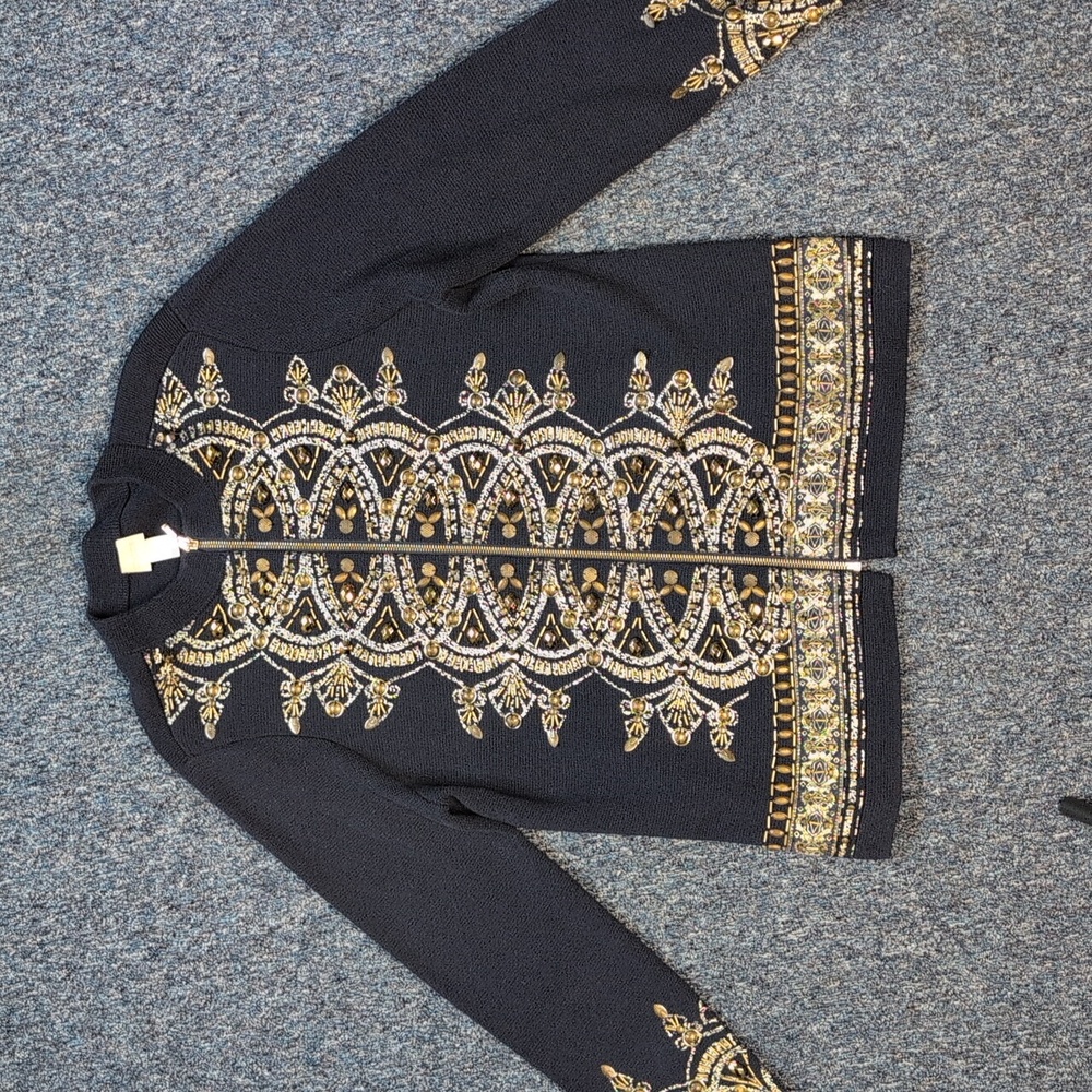 Chico's Demetria Embellished Full zip Cardigan